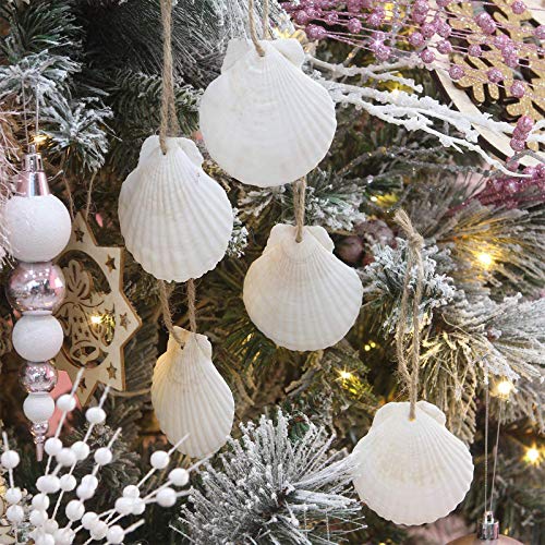 SINKOO 16PCS Natural Sea Shells 2.5"-3.5" Perforation Scallop Shells with Rope,for Christmas Tree Ornaments & DIY Hanging Home Deocration Craft Shells - Image 4
