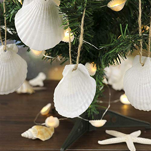SINKOO 16PCS Natural Sea Shells 2.5"-3.5" Perforation Scallop Shells with Rope,for Christmas Tree Ornaments & DIY Hanging Home Deocration Craft Shells - Image 3