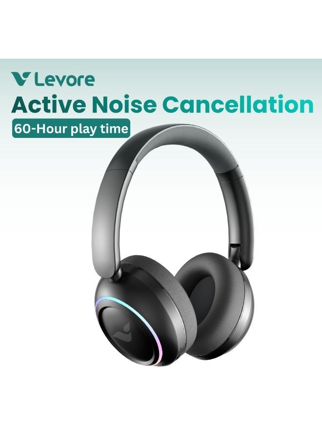 LEVORE LHB62-BK Bluetooth Headphones with Active Noise Cancellation (ANC), Wireless Over-Ear Headset, Deep Bass, 60H Playtime, Fast Charging, Built-in Mic – Black - Image 1