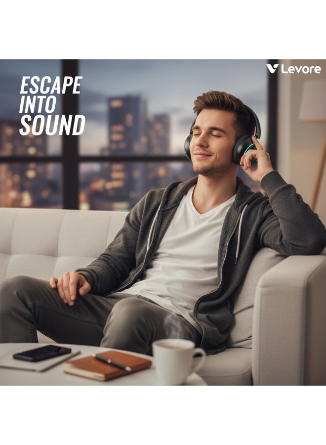 LEVORE LHB62-BK Bluetooth Headphones with Active Noise Cancellation (ANC), Wireless Over-Ear Headset, Deep Bass, 60H Playtime, Fast Charging, Built-in Mic – Black - Image 4