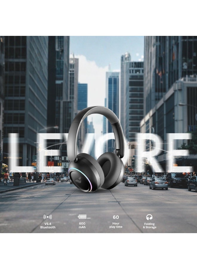LEVORE LHB62-BK Bluetooth Headphones with Active Noise Cancellation (ANC), Wireless Over-Ear Headset, Deep Bass, 60H Playtime, Fast Charging, Built-in Mic – Black - Image 3