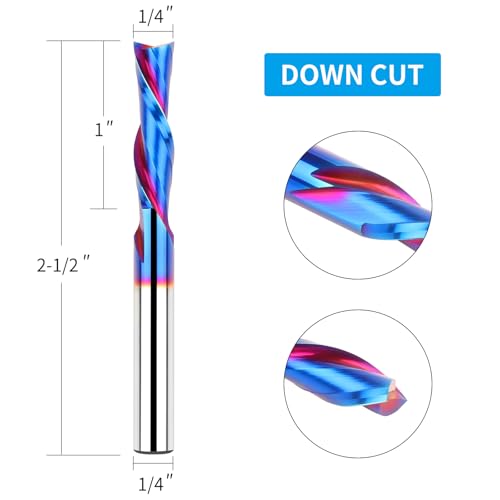 EANOSIC Downcut Spiral Router Bits 1/4 inch Shank, 1/4 inch Cutting Diameter Solid Carbide with Nano Blue Coating CNC Router Bits End Mill for Wood Cut, Carving - Image 2