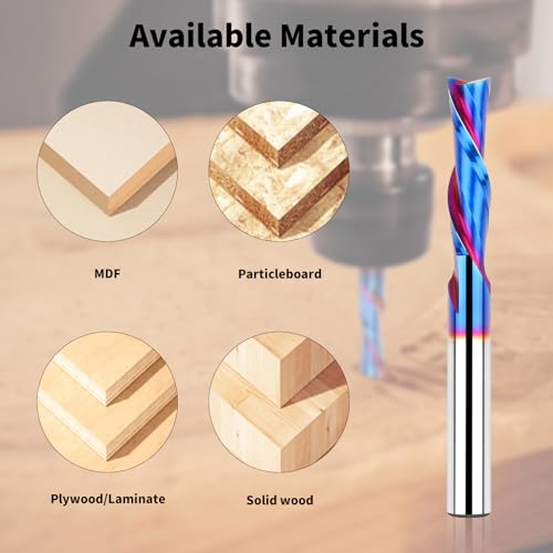 EANOSIC Downcut Spiral Router Bits 1/4 inch Shank, 1/4 inch Cutting Diameter Solid Carbide with Nano Blue Coating CNC Router Bits End Mill for Wood Cut, Carving - Image 4