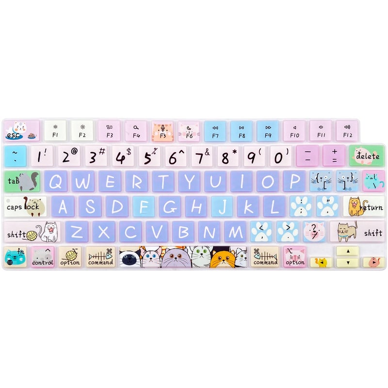 WSLUCKO Keyboard Cover Skin for 2021-2024 MacBook Pro 14/16 (A2442 A2485 A3112 A3401 A3403 A2992 A2779 A2780 A2991 A2918 M1/M2/M3 M4) & MacBook Air 13.6''/15'' (A2681 A3113 A2941 A3114),Cute Cat - Image 1