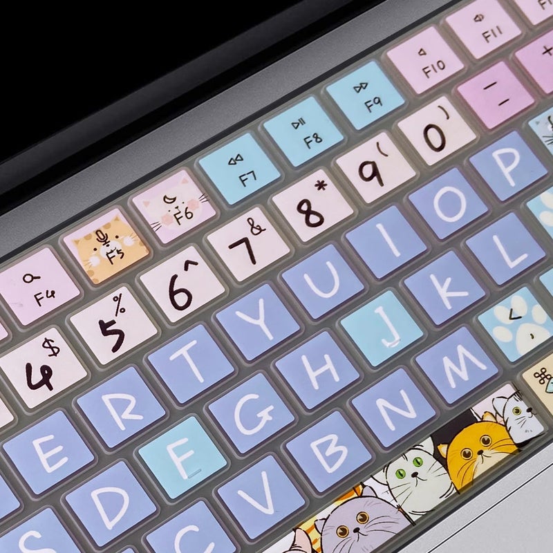 WSLUCKO Keyboard Cover Skin for 2021-2024 MacBook Pro 14/16 (A2442 A2485 A3112 A3401 A3403 A2992 A2779 A2780 A2991 A2918 M1/M2/M3 M4) & MacBook Air 13.6''/15'' (A2681 A3113 A2941 A3114),Cute Cat - Image 3