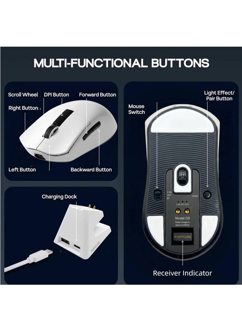 مكعب غاضب ماوس الألعاب اللاسلكي G9 Pro، ماوس إلكتروني خفيف الوزن مزود بشاشة رقمية، ومستشعر PAW3311 بدقة 22000 نقطة في البوصة (DPI)، وعمر بطارية يصل إلى 240 ساعة، مناسب لأجهزة الكمبيوتر المكتبية/اللابتوب/الألعاب/المكتب. - Image 3