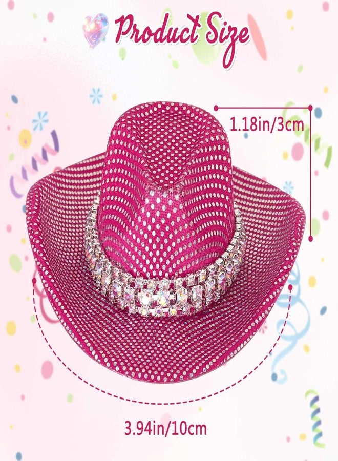 Bohend Mini Glitter Cowboy Hats for Women - Sparkly Cowgirl Hat Hair Clips, 3Pcs Western Disco Party Cosplay Accessories - Image 4