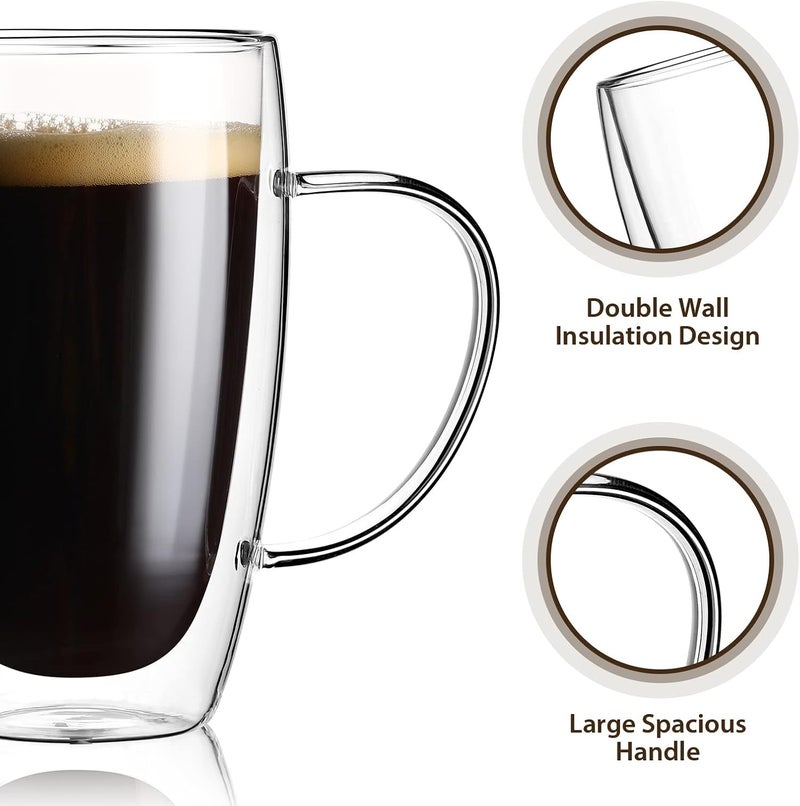Wells 2-Pack 15 Oz Double Walled Glass Coffee Mugs with Handle,Large Insulated Layer Coffee Cups,Clear Borosilicate Mugs,Perfect for Cappuccino,Tea,Latte,Espresso,Hot Beverage,Wine,Microwave Safe - Image 5