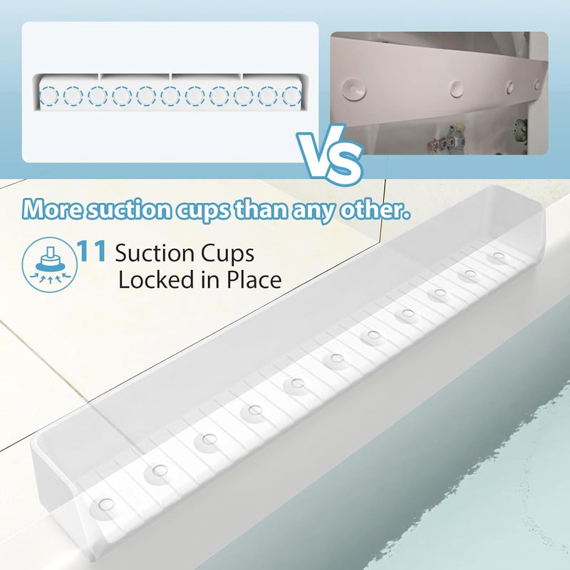 AyNirser Bathtub Splash Guard Play Shelf Over Tub 31” with Strong Suction Cups, Silicone Tub Water Guards Toy Tray Holder No Mess Water Spill in Bathroom-White - Image 4