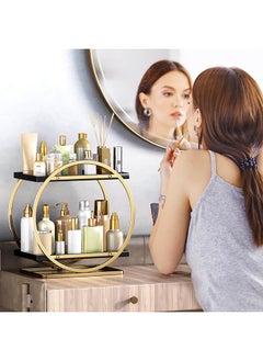 XiuWoo Skincare Organizer Makeup Organizer Cosmetics Organizer and Storage Perfume Organizer for Dresser Organizer Countertop 2 Tier Black Bathroom Skincare Organizers Makeup Storage Metal Cosmetic Organizer  - Image 2