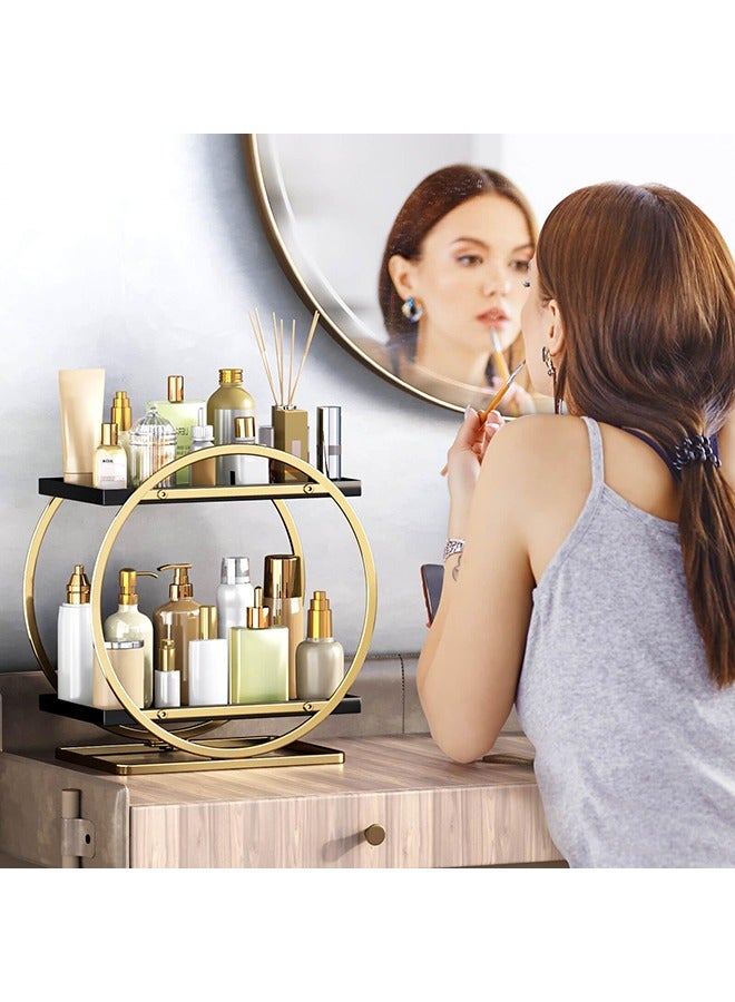XiuWoo Skincare Organizer Makeup Organizer Cosmetics Organizer and Storage Perfume Organizer for Dresser Organizer Countertop 2 Tier Black Bathroom Skincare Organizers Makeup Storage Metal Cosmetic Organizer 22.5*15*11.4cm - Image 2