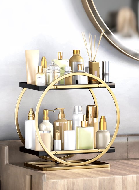 منظم للعناية بالبشرة، منظم للمكياج، منظم مستحضرات تجميل، منظم عطور، منظم للخزانة، منظم سطح الطاولة، طبقتين، أسود، منظم للعناية بالبشرة، منظم مستحضرات تجميل معدني، 22.5*15*11.4 سم