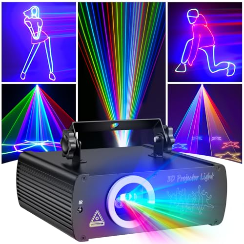 Ehaho DJ Laser Party Lights, 3D Animation RGB Laser Stage Lighting, DMX512 Music Sound Activated Disco Projector Lights, Remote Control Beam Effect Scan Light for Bar Wedding Nightclub Live Show - Image 1