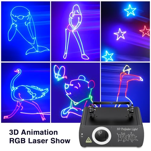 Ehaho DJ Laser Party Lights, 3D Animation RGB Laser Stage Lighting, DMX512 Music Sound Activated Disco Projector Lights, Remote Control Beam Effect Scan Light for Bar Wedding Nightclub Live Show - Image 2