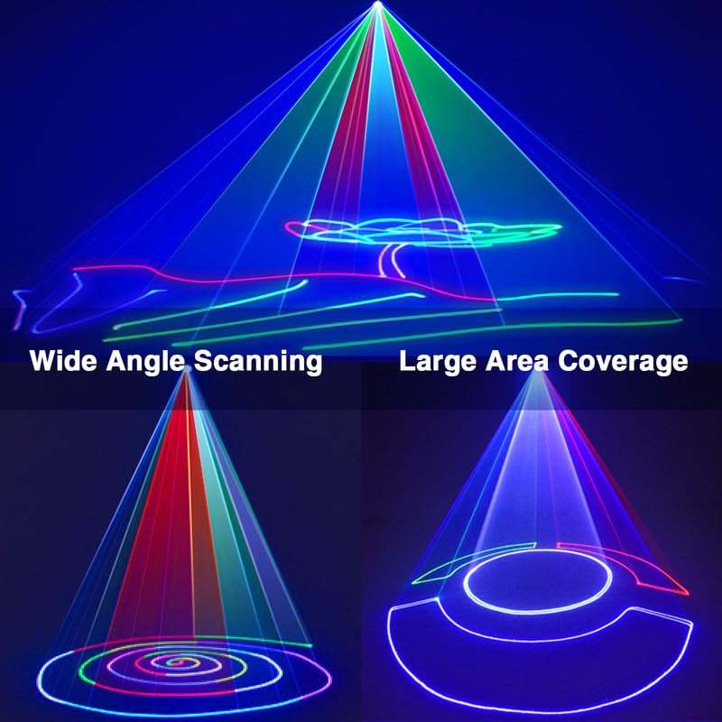 Ehaho DJ Laser Party Lights, 3D Animation RGB Laser Stage Lighting, DMX512 Music Sound Activated Disco Projector Lights, Remote Control Beam Effect Scan Light for Bar Wedding Nightclub Live Show - Image 3