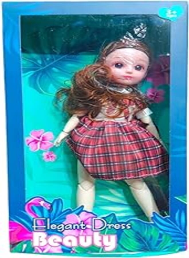 Elegant Dress Beauty Cute Doll for Girls - Long Brown Hair - Dress with Cropped (Navy - White - Red)-with Music - 360° Freely Movable Joints