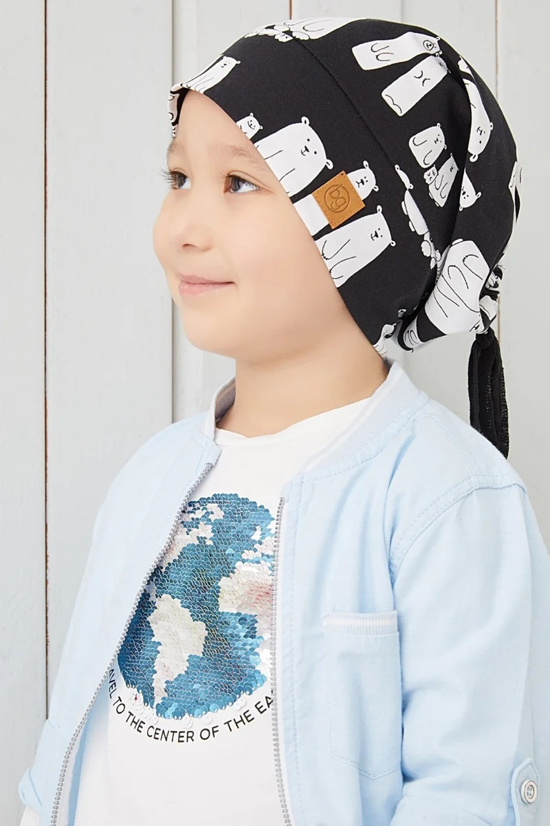 بيبيجيز Boy's Black and White Yarn 4 Season Hat Beanie Buff Soft Combed Cotton