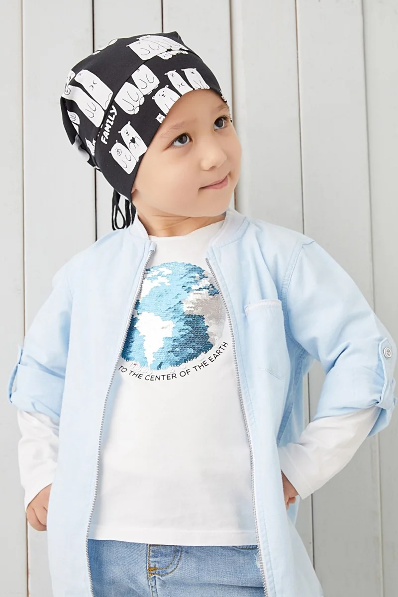 بيبيجيز Boy's Black and White Yarn 4 Season Hat Beanie Buff Soft Combed Cotton