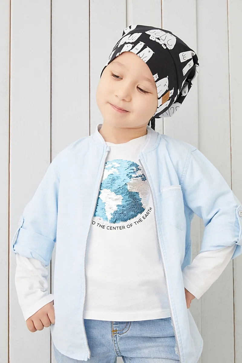 بيبيجيز Boy's Black and White Yarn 4 Season Hat Beanie Buff Soft Combed Cotton