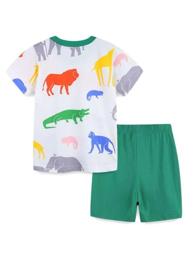 يونيكي White Crew Neck Short Sleeve Printed Tshirt & Shorts