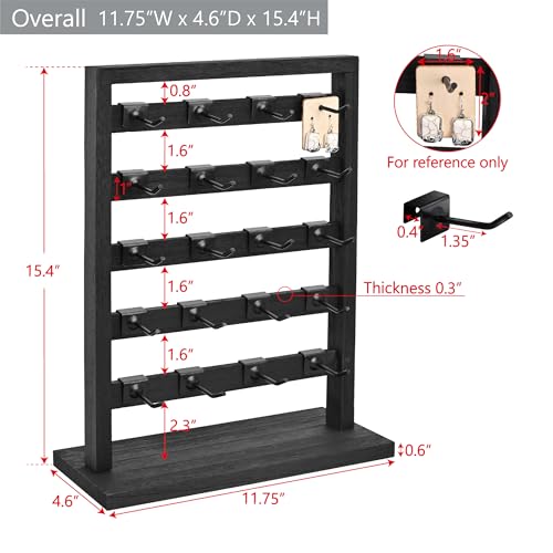 Ikee Design Wooden Jewelry Display Rack with 20 Removable Metal HooksEarring Card Display StandJewelry OrganizerEarring Bracelet Organizer Keychain Stand Black Color - Image 3