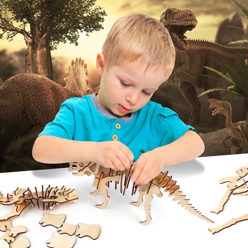 calary 3D Wooden Puzzle Simulation Animal Dinosaur Assembly DIY Model Toy for Kids and Adults,Set of 6 - Image 2