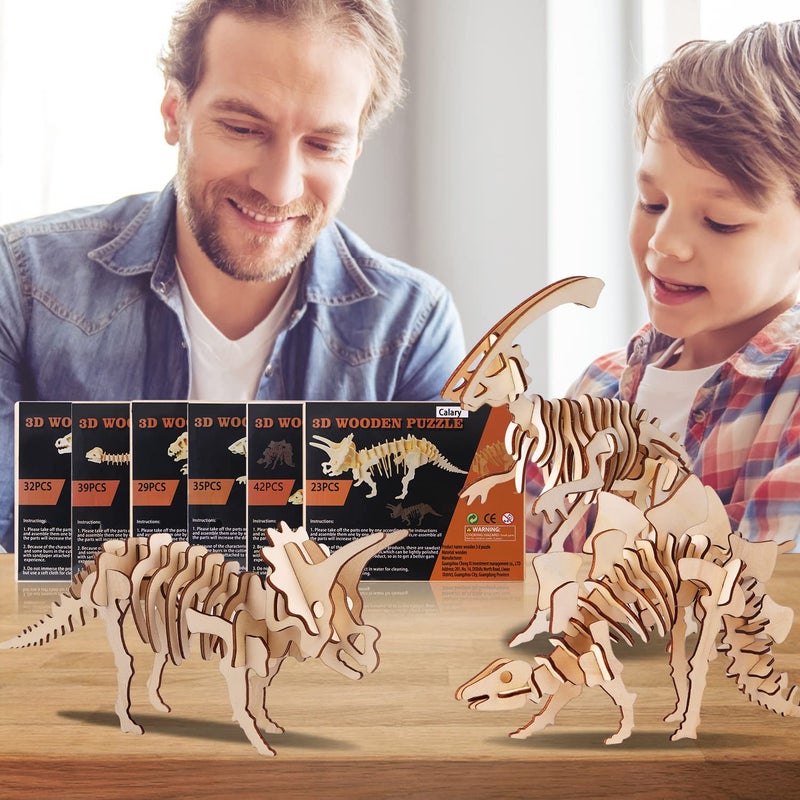 calary 3D Wooden Puzzle Simulation Animal Dinosaur Assembly DIY Model Toy for Kids and Adults,Set of 6 - Image 3