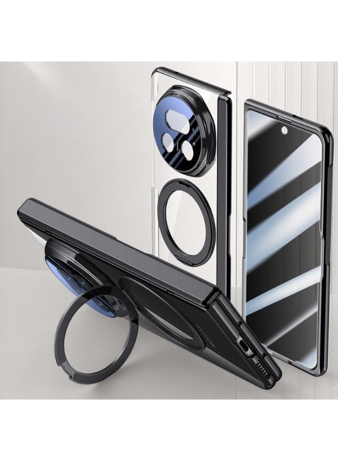 general Compatible with Honor Magic V5 Case Magnetic Electroplated Hard PC Folding Hinge Rotating Bracket Cover With Privacy Tempered Glass For Magic V5 - Image 1