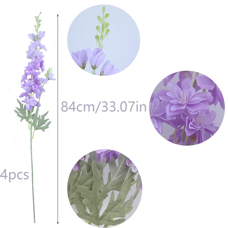 FERIAL Purple Artificial Delphinium Flowers Silk Larkspur Flowers Faux Snapdragon Long Stem Fake Plant Spray Arrangement for Home Office Garden Wedding Table Vase Decor (Purple) - Image 2