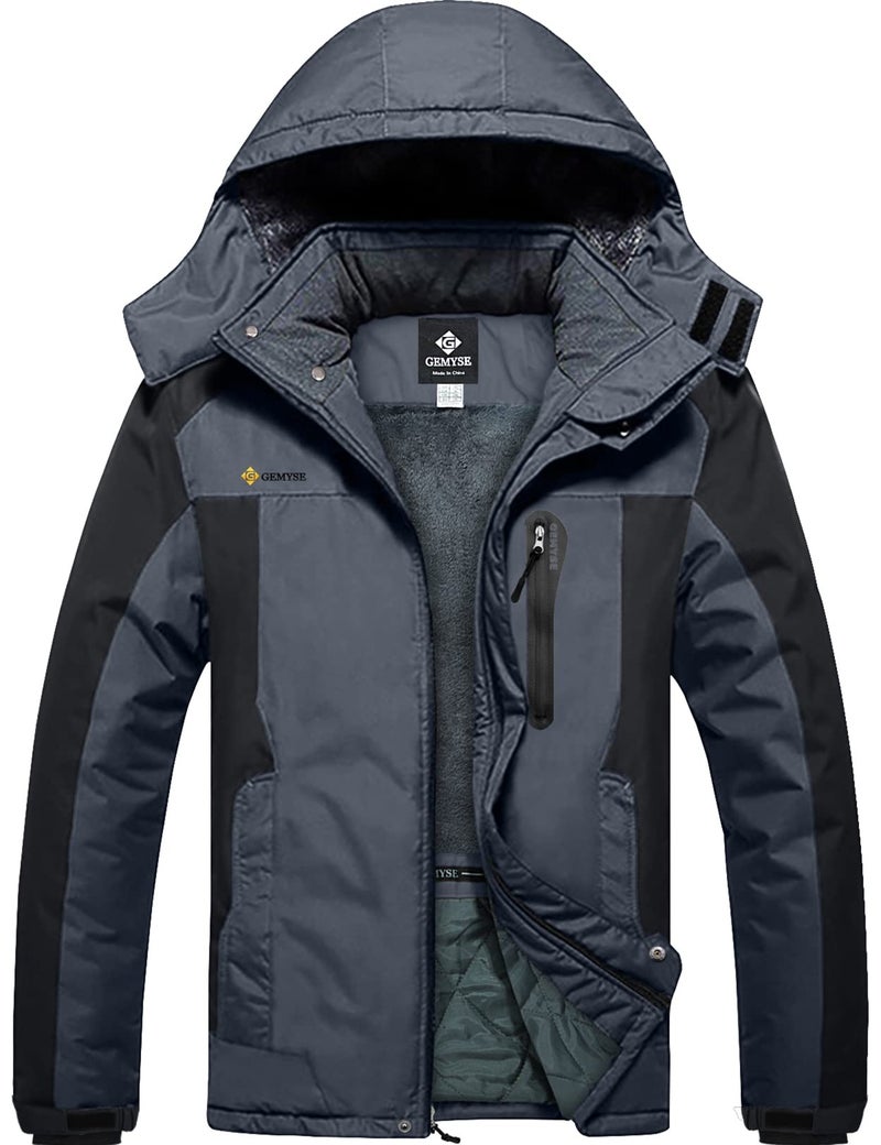 GEMYSE Men's Ski Snow Jacket Warm Winter Waterproof Coat Snowboard Rain Jacket Hooded Windproof Windbreakerï¼ˆMid Grey,Largeï¼‰