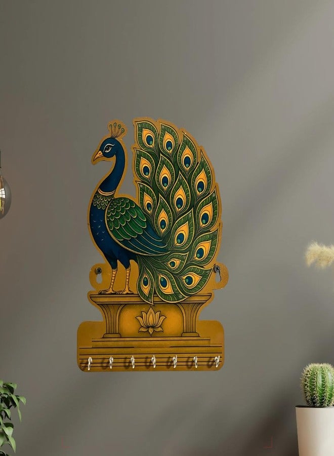 WALL MAGIX Wooden Peacock Key Holder for Wall | Handcrafted Peacock Design Key Hanger with 6 Hooks | Decorative Wall Mounted Organizer for Home Decoration Items for Living Room & Entrance Decor - Image 5