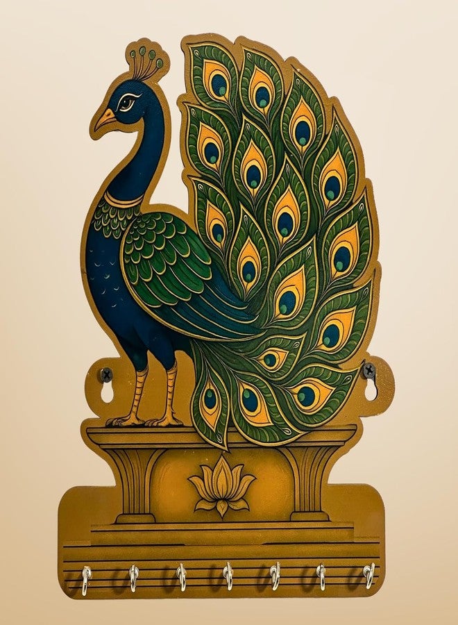 WALL MAGIX Wooden Peacock Key Holder for Wall | Handcrafted Peacock Design Key Hanger with 6 Hooks | Decorative Wall Mounted Organizer for Home Decoration Items for Living Room & Entrance Decor - Image 1