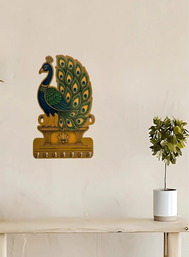 WALL MAGIX Wooden Peacock Key Holder for Wall | Handcrafted Peacock Design Key Hanger with 6 Hooks | Decorative Wall Mounted Organizer for Home Decoration Items for Living Room & Entrance Decor - Image 4