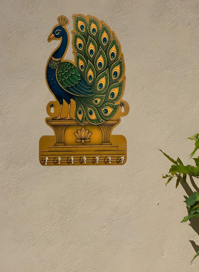 WALL MAGIX Wooden Peacock Key Holder for Wall | Handcrafted Peacock Design Key Hanger with 6 Hooks | Decorative Wall Mounted Organizer for Home Decoration Items for Living Room & Entrance Decor - Image 2