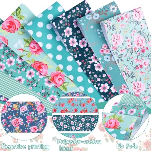 Bolsome 50 Pcs Green Blue Floral Jelly Fabric Strips Roll for Quilting Crafting Spring Summer Flower Precut Patchwork for Sewing DIY Crafts 2.55 Inch Polyester-Cotton Fabric Bundles - Image 3