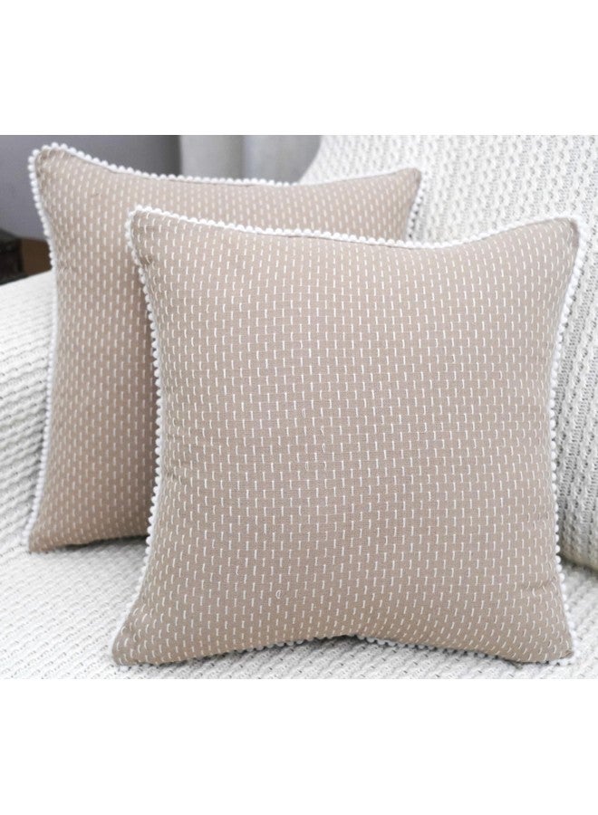 mosey Cushion Cover 18 inch x 18 inch Set of 2 | Cotton 18x18 Cushion Cover for Sofa Bed | Boho 1818 Square Throw Pillow Cover 45cm x 45 cm Beige - Image 1