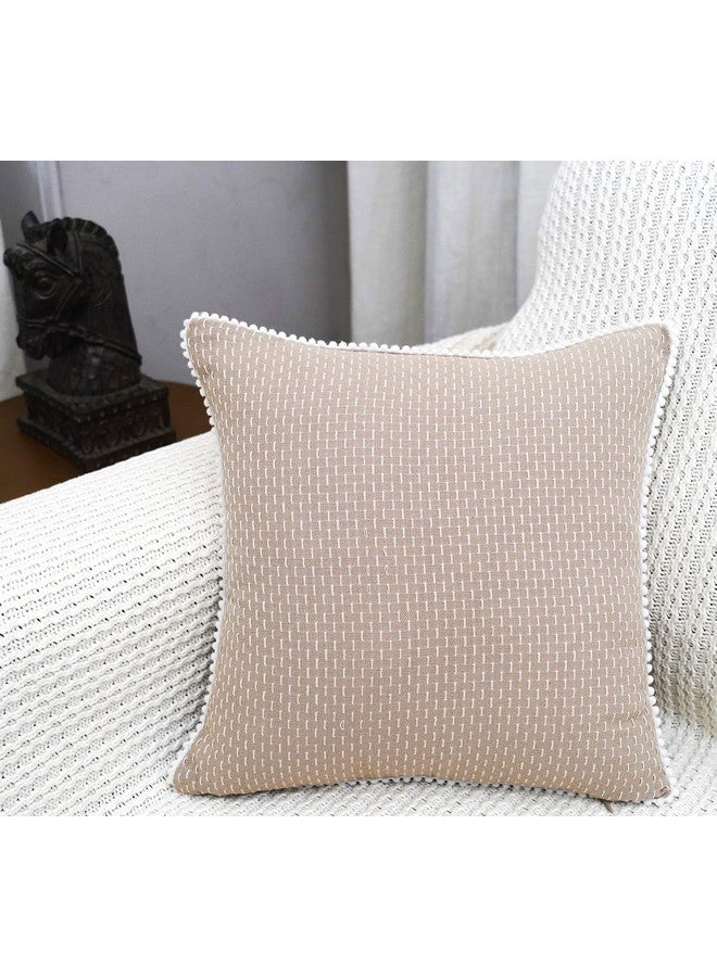mosey Cushion Cover 18 inch x 18 inch Set of 2 | Cotton 18x18 Cushion Cover for Sofa Bed | Boho 1818 Square Throw Pillow Cover 45cm x 45 cm Beige - Image 4