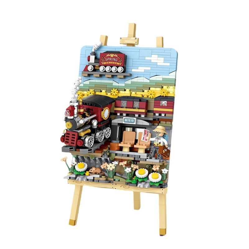 LOZ/Li Zhi small particle building blocks 1296 spring train three-dimensional painting mosaic building blocks toy gift ornaments (1296-Spring Train)