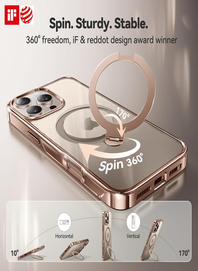 CASEKOO for iPhone 16 Pro Max Case Desert Titanium 360 Spin Magnetic Stand [Compatible with Magsafe][16FT Military Protection] Slim Polished for iPhone 16 ProMax Case with Stand, Rose Gold - Image 3