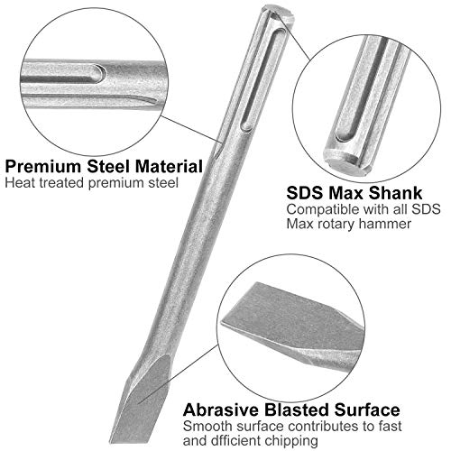 CertBuy 6-Piece SDS Max Concrete Drill Bit Set - Rotary Hammer Bits Including Point, Flat and Scaling Chisels - Image 5