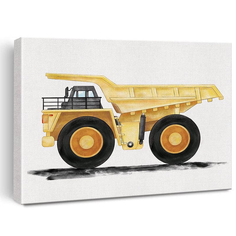 Nvhai Construction Transportation Canvas Wall Art Watercolor Vehicles Dump Truck Canvas Painting Prints for Home Kids Bedroom Nursery Wall Decor Framed Artwork Gifts(12x15 Inch) - Image 1