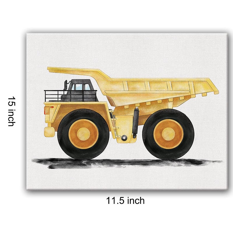 Nvhai Construction Transportation Canvas Wall Art Watercolor Vehicles Dump Truck Canvas Painting Prints for Home Kids Bedroom Nursery Wall Decor Framed Artwork Gifts(12x15 Inch) - Image 2