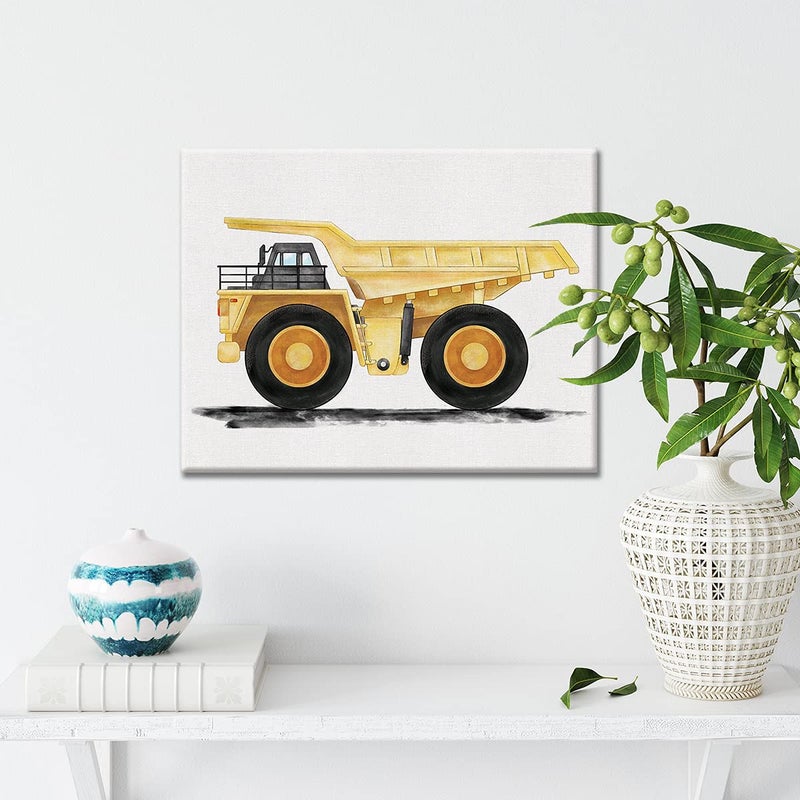 Nvhai Construction Transportation Canvas Wall Art Watercolor Vehicles Dump Truck Canvas Painting Prints for Home Kids Bedroom Nursery Wall Decor Framed Artwork Gifts(12x15 Inch) - Image 4