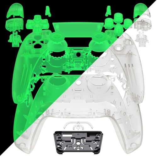 eXtremeRate Full Set Shell with Buttons Touchpad Cover, Glow in Dark - Green Custom Replacement Decorative Trim Shell Front Back Plates Compatible with p s 5 Controller BDM-030 BDM-040 BDM-050 - Image 1