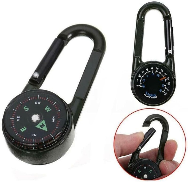 BUBUCAM 3 in 1 Multifunctional Compass Thermometer Hiking Tactical Carabiner Keychain for Camping, Hiking,Travel - Image 2