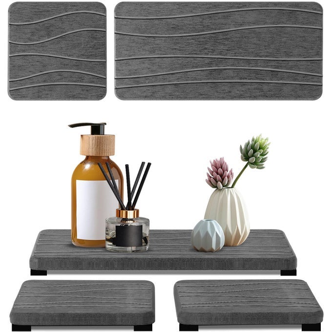 3PCS WATER ABSORBING STONE TRAY FAST DRYING STONE SINK TRAY STONES SOAP TRAYS WATER ABSORBENT DIATOMITE TRAYS DIATOMITE COASTERS FOR KITCHEN SINK BATHROOM COUNTER HAND SOAP DISH HOLDERS