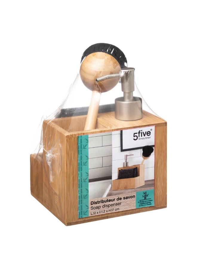 Five Simply Smart Bamboo Soap Dispenser with Brush and Sponge Multicolour 17 x 11.2 x 12 cm 167770 - Image 3
