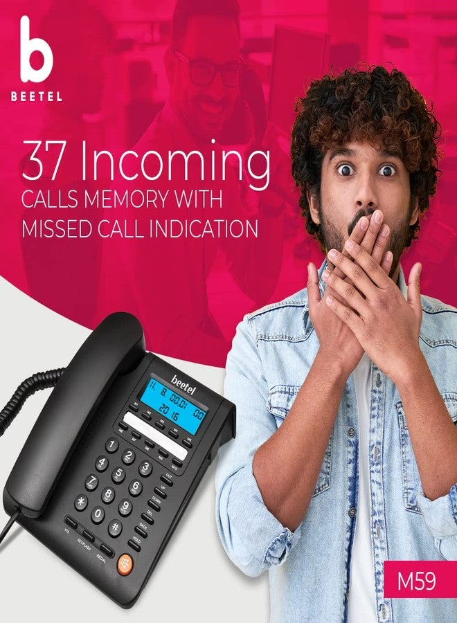 بيتل هاتف أرضي سلكي من نوع Beetel M59N مزود بخاصية معرفة المتصل وشاشة LCD مكونة من 16 رقمًا وتباين قابل للتعديل، و10 أزرار ذاكرة تعمل بلمسة واحدة، ومكبر صوت ثنائي الاتجاه، وخاصية تشغيل الموسيقى أثناء الانتظار، وجودة تصنيع متينة، وتصميم كلاسيكي (أسود) (M59N) - Image 5