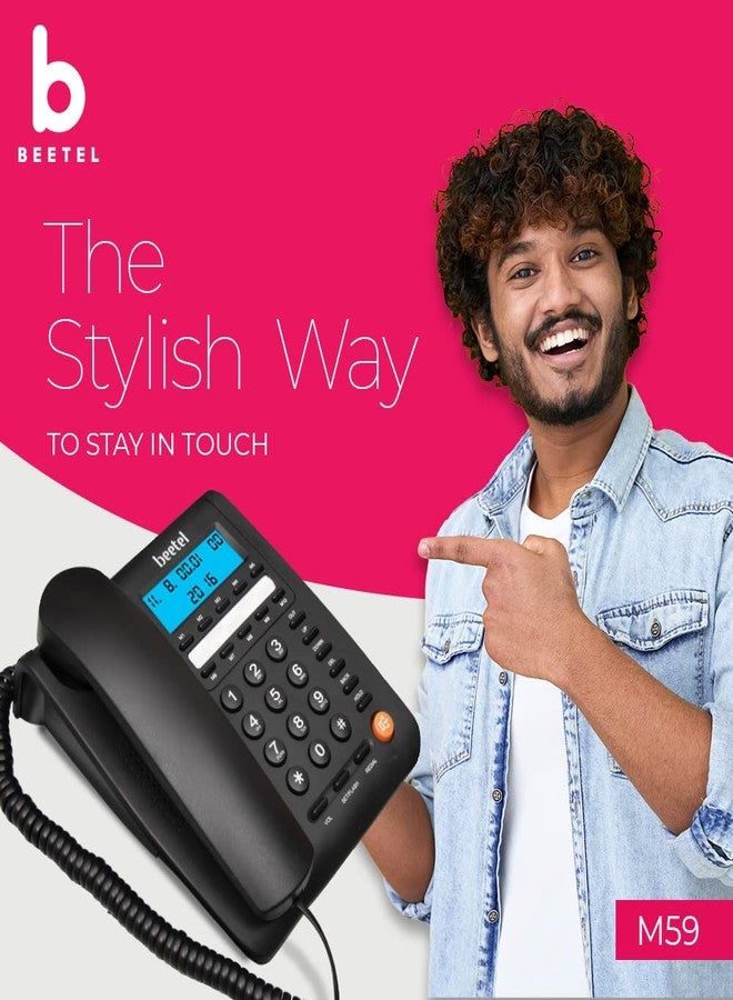 بيتل هاتف أرضي سلكي من نوع Beetel M59N مزود بخاصية معرفة المتصل وشاشة LCD مكونة من 16 رقمًا وتباين قابل للتعديل، و10 أزرار ذاكرة تعمل بلمسة واحدة، ومكبر صوت ثنائي الاتجاه، وخاصية تشغيل الموسيقى أثناء الانتظار، وجودة تصنيع متينة، وتصميم كلاسيكي (أسود) (M59N) - Image 2