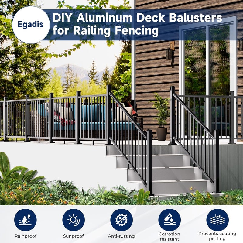 Egadis 2.56 in. x 2.56 in. x 42.5 in. Aluminum Railing Post with Screws & Drill, Porch and Deck Railing Post, Black Textured Powder-Coat Finish Stair Post for Decks, Porches & Balconies (1x42.5 Post) - Image 5